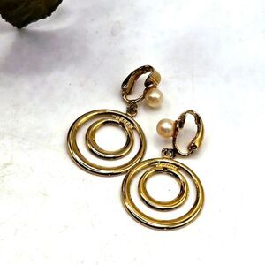 "5/$25" Vintage Goldtone Faux Pearl Layered Circle Clip On Non Pierced Earrings